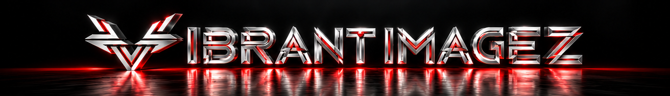 Original geometric chrome Vibrant Imagez logo with red reflection